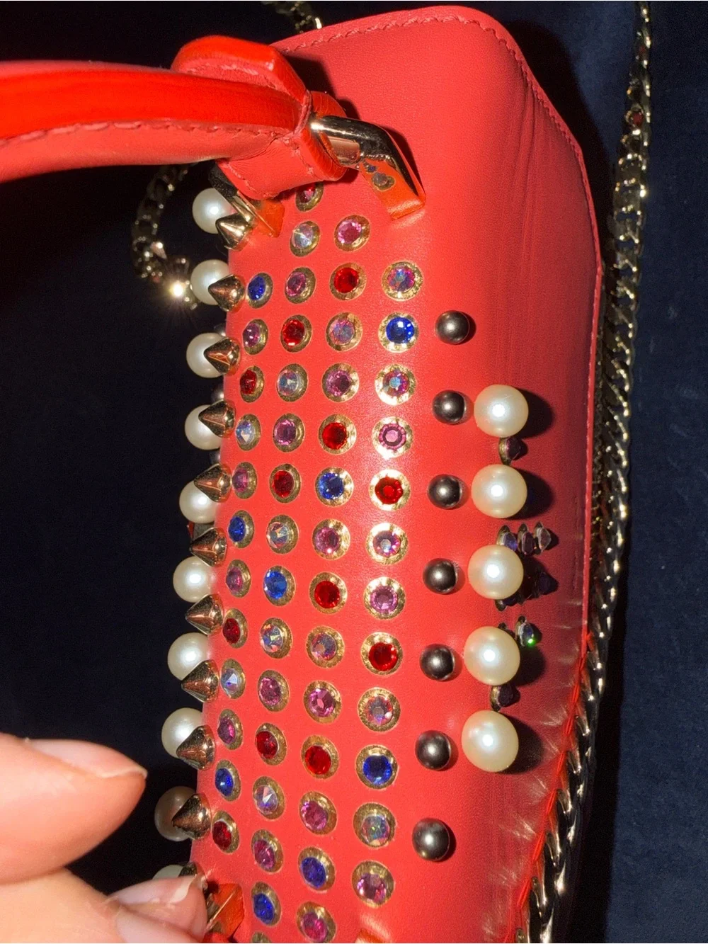 Elie Saab Coral Studded Crossbody Top-Handle Bag with Gold Chain